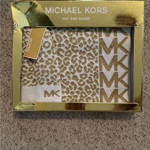 Michael Kors Gold Hat and Scarf Set